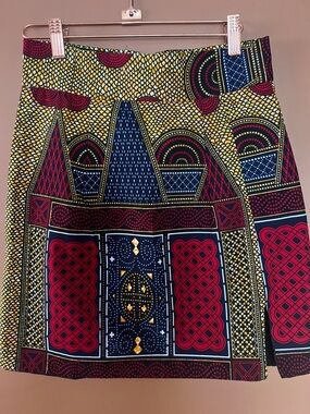 Ankara African Print A-Line Mini Skirt in Navy, Red & Yellow